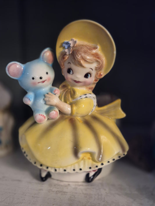 Lefton Girl with Teddy Planter