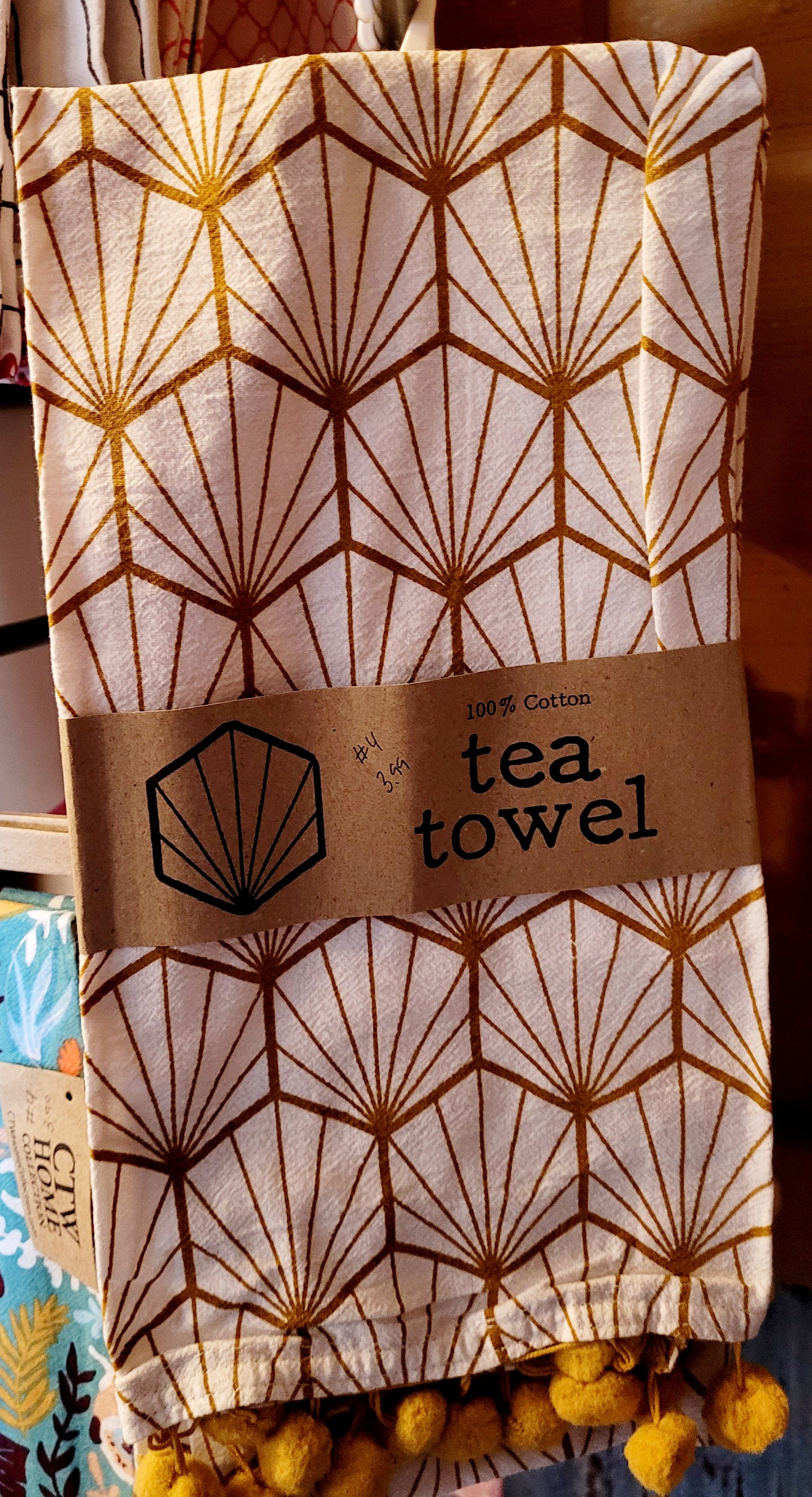 Boho Tea towel with poms